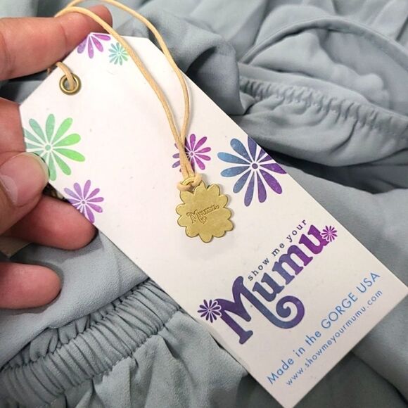 Show Me Your Mumu Bridesmaid Heather Halter Dress in Silver Sage Crisp Medium - Picture 5 of 6